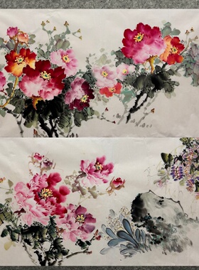 136X68厘米酒店装饰国画花鸟画纯手绘四尺牡丹字画AH5101701-15