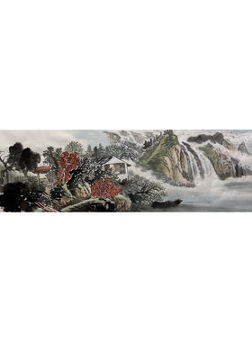 8墨锦轩136X34CM国画纯手绘四尺对开山水画福地雅居AS5080801-10