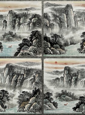 8墨锦轩68X68厘米水墨装饰国画纯手绘四尺斗方山水画AD6071001-30