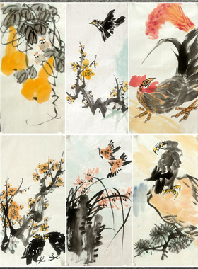 50X24厘米竖幅国画纯手绘仿昌硕花鸟三尺四开花鸟画AW4102101-30