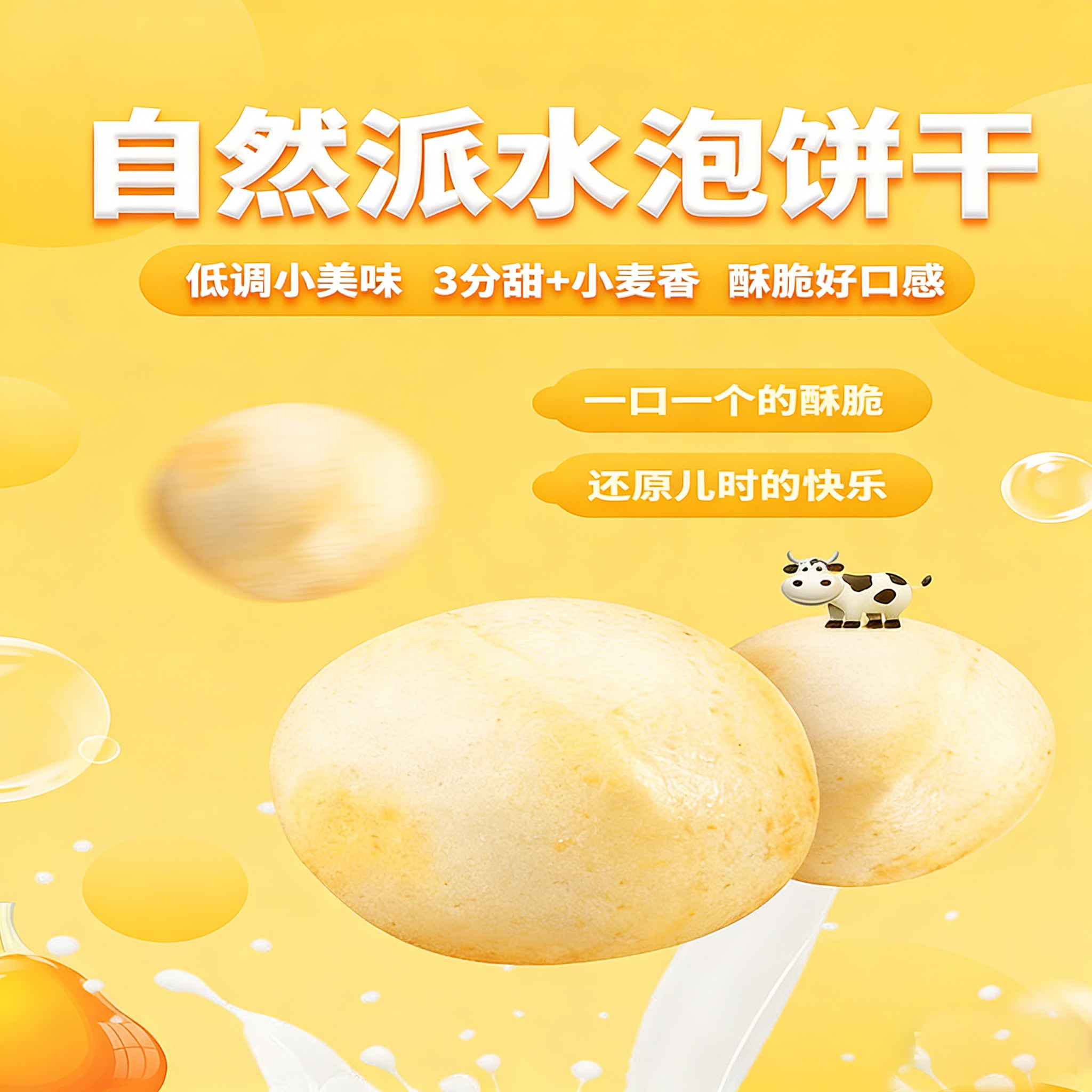 自然派水泡饼干200gx2袋日式营养圆形饼干饱腹解馋黄油糕点小零食