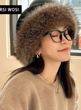 环保狐狸毛水貂毛渔夫帽仙女公主冬季时尚百搭保暖网红新款皮草帽