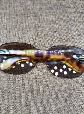 天然水晶石头眼镜男正品太阳镜无框4个厚钻石切边商务款墨镜茶色