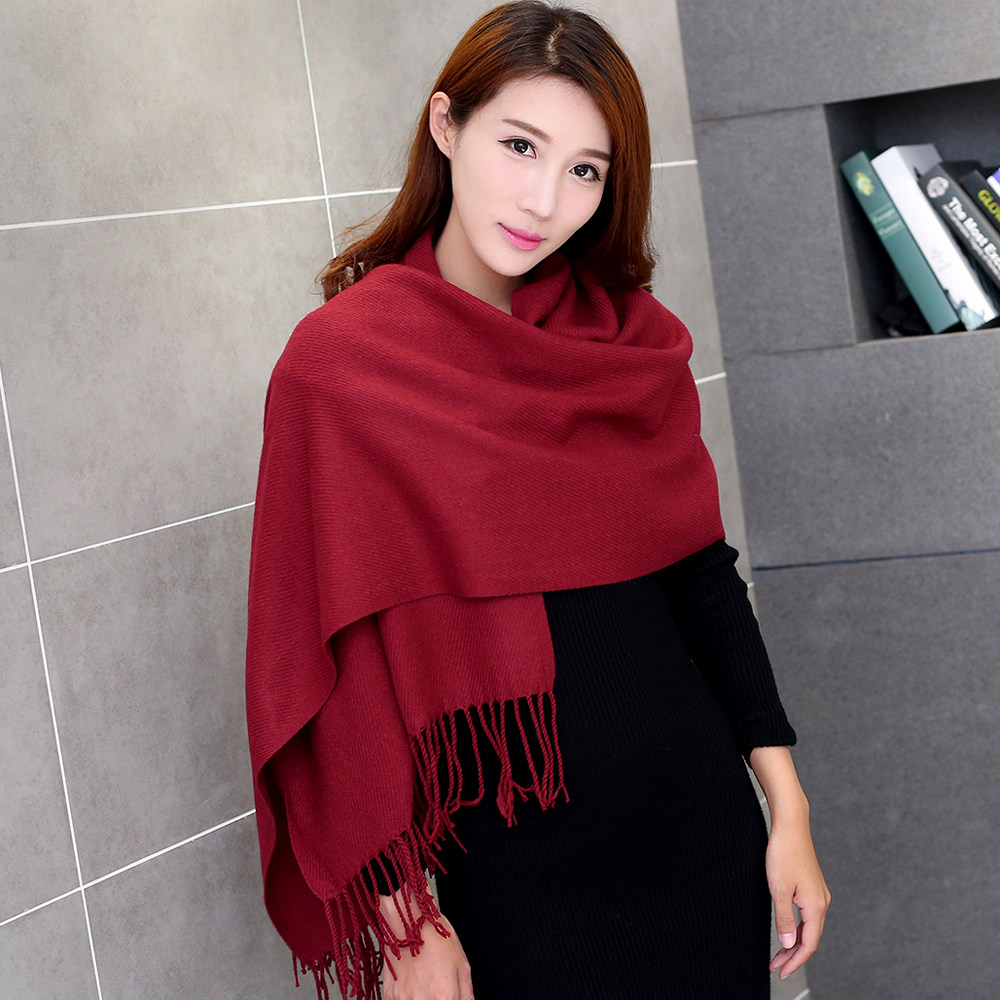 酒红色羊绒围巾女冬季中国红年会定制LOGO印字刺绣百搭披肩两用厚,淘宝优惠券,粉丝福利购,淘宝优惠卷