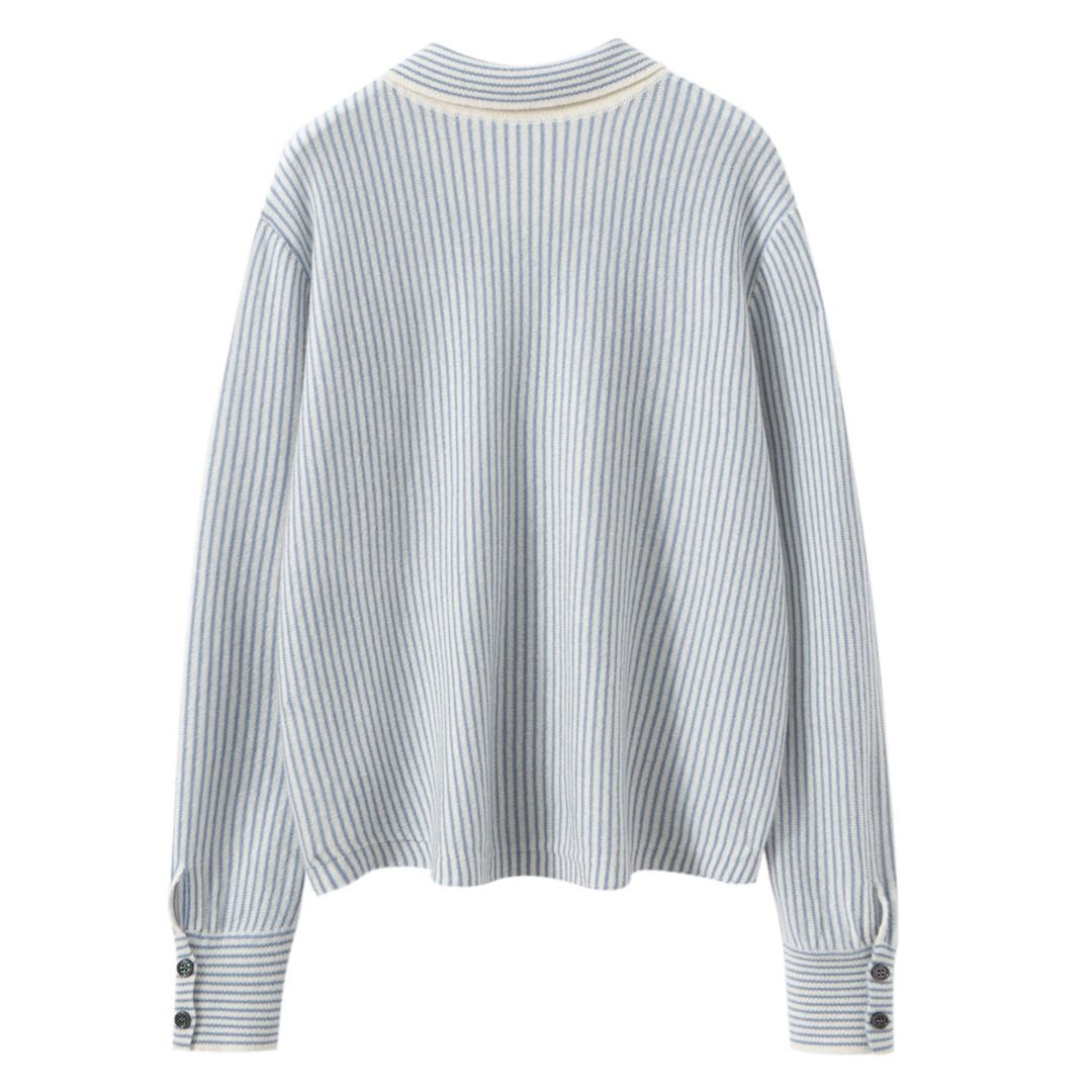 竖条纹撞色条纹控polo领100%山羊绒衬衫秋冬针织羊绒衬衣开衫,淘宝优惠券,粉丝福利购,淘宝优惠卷