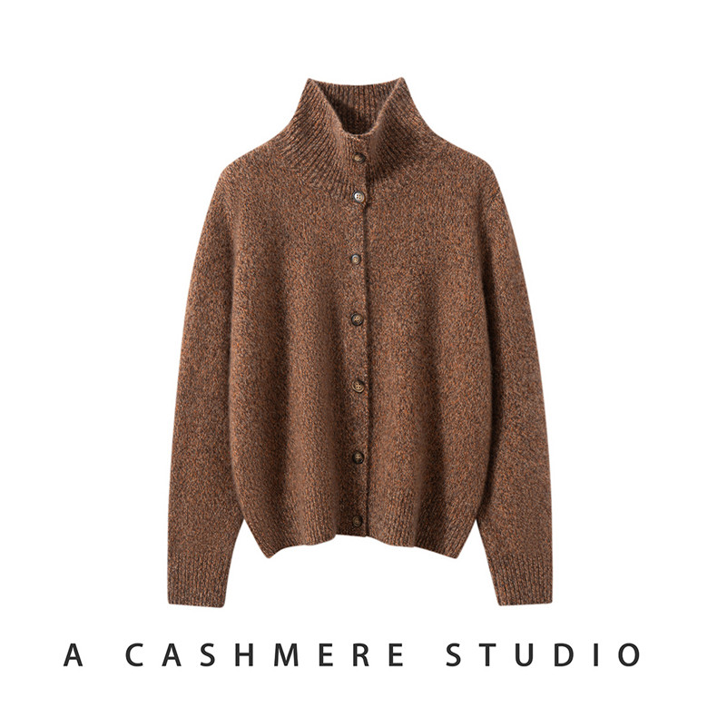 吴姐老钱风山羊绒衫女高领开衫宽松百搭针织外套驼色毛衣秋冬季,淘宝优惠券,粉丝福利购,淘宝优惠卷