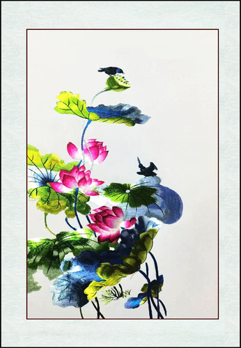 湘绣画苏绣刺绣成品挂画天明刺绣品牌刺绣翠鸟荷花图百年好合挂画 - 图0