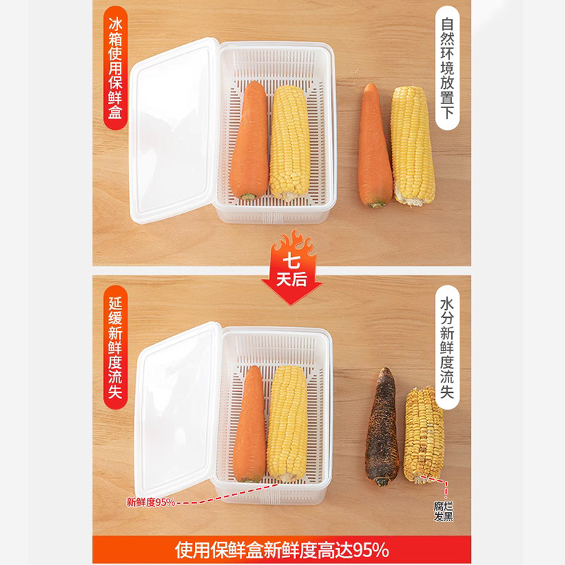 冰箱收纳盒沥水保鲜盒食品级冰箱专用冷藏盒特大号蔬菜水果保鲜盒 - 图0