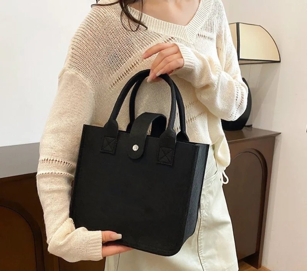 加厚毛毡手提袋新款时尚百搭ins外出妈咪包大容量手拎饭盒便当包,淘宝优惠券,粉丝福利购,淘宝优惠卷