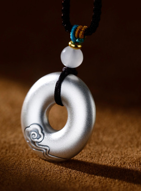 梦祥银足银999平安扣平安喜乐祥云实心做旧银饰国潮情侣纪念礼物