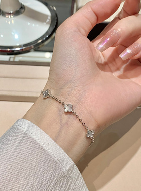 梦祥银镶嵌白母贝幸运四叶草手链女925银ins小众设计闺蜜手饰