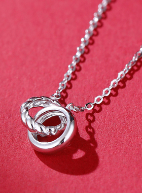 梦祥银925银项链女锁骨链小众设计感环环相扣套链双环锁骨链ins风