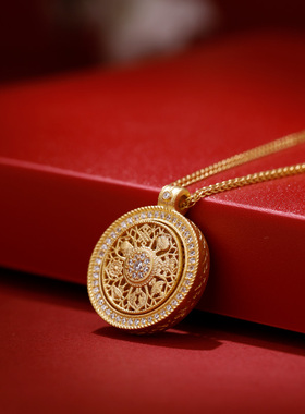 梦祥银八宝罗盘925银项链新中式高级感锁骨链镂空送女友礼物