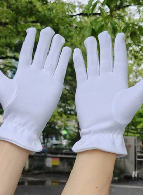 侧扣纯棉三筋白色手套42克