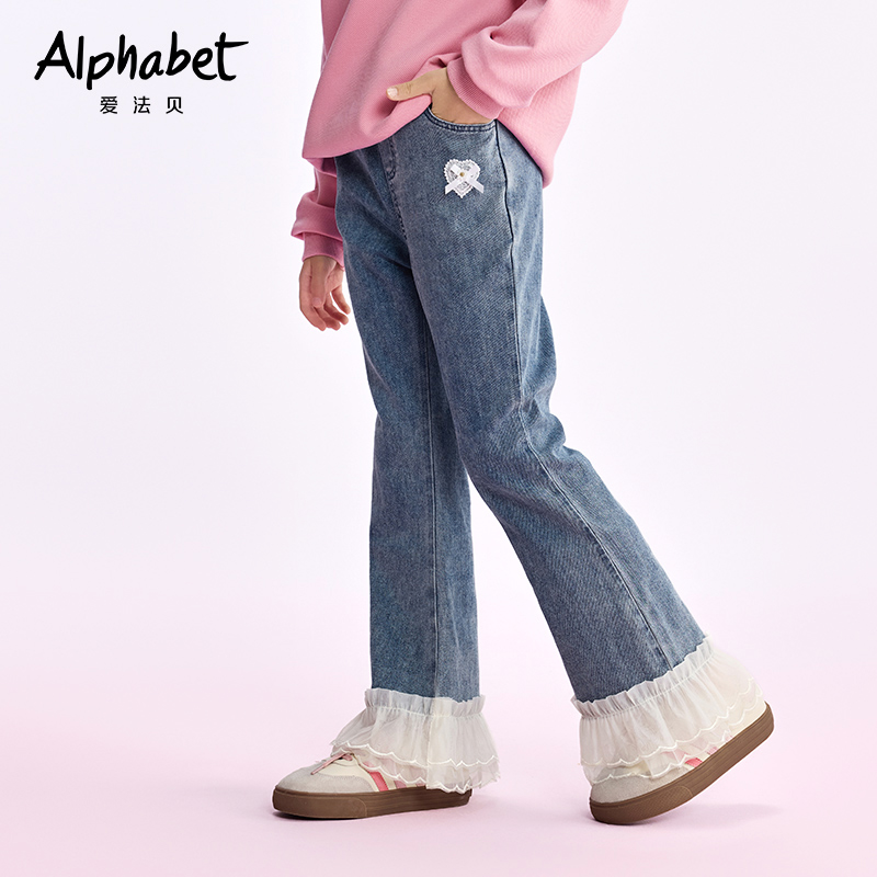 2025春夏新款女童牛仔喇叭裤宽松中大儿童花边长裤子百搭洋气韩版 - 图0