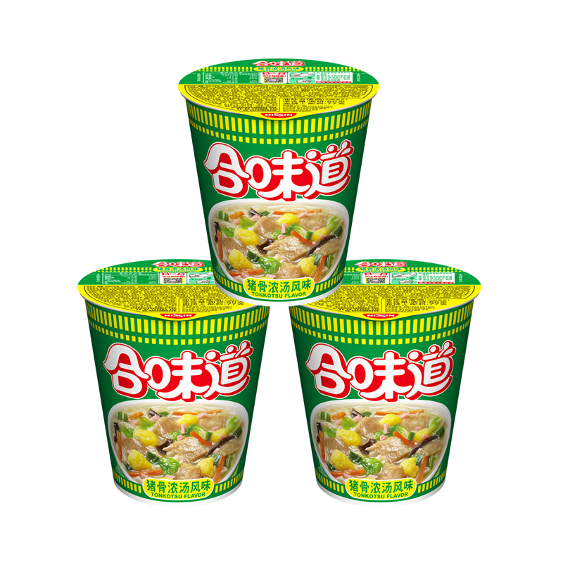 NISSIN/日清方便面合味道猪骨浓汤风味学生零食夜宵泡面77g×3杯 - 图0