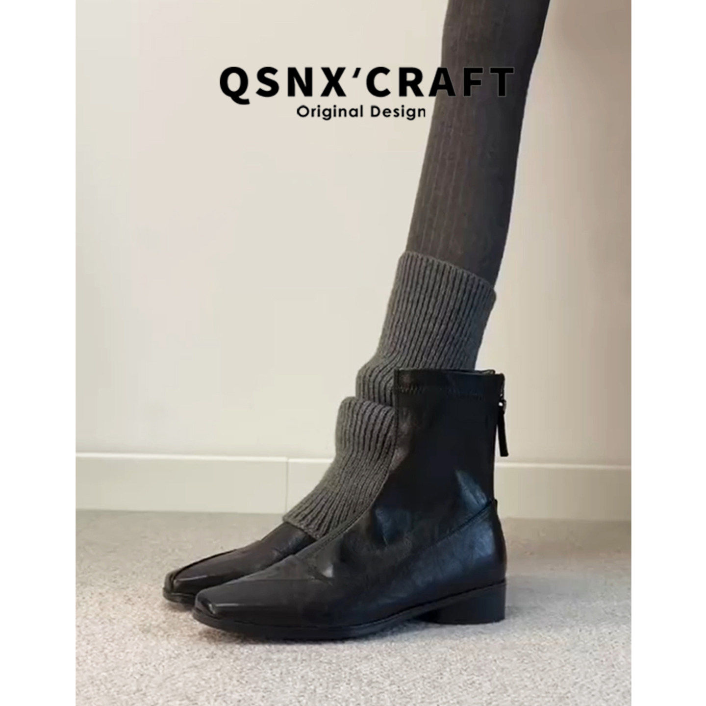 羊皮版~内增高3/6cm短靴女2026新款秋冬弹力瘦瘦靴通勤棕色马丁靴