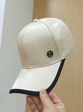 韩版拼接m标绸缎棒球帽显脸小