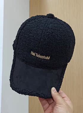 ins百搭保暖羊羔毛字母棒球帽