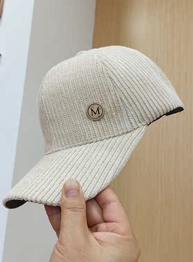 韩版百搭显脸小灯芯绒M标棒球帽