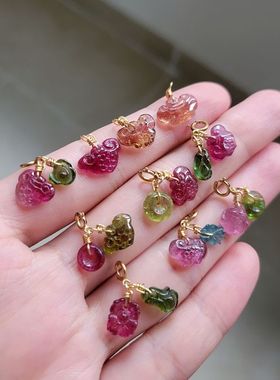 包邮天然碧玺手链吊坠雕刻件手链坠万能扣一物一图