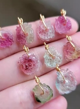 包邮天然碧玺龙扣手链吊坠小滴溜万能扣碧玺雕刻件小件