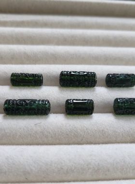 包邮天然老料深绿碧玺回纹珠 全净体大颗粒  细长款 单珠 一物一