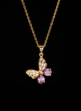 爆款镶锆石小众设计森系蝴蝶项链