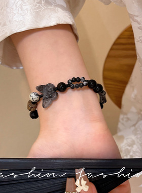 新中式民族风手工编织手链女异域国风小众设计感花朵抽拉手绳潮