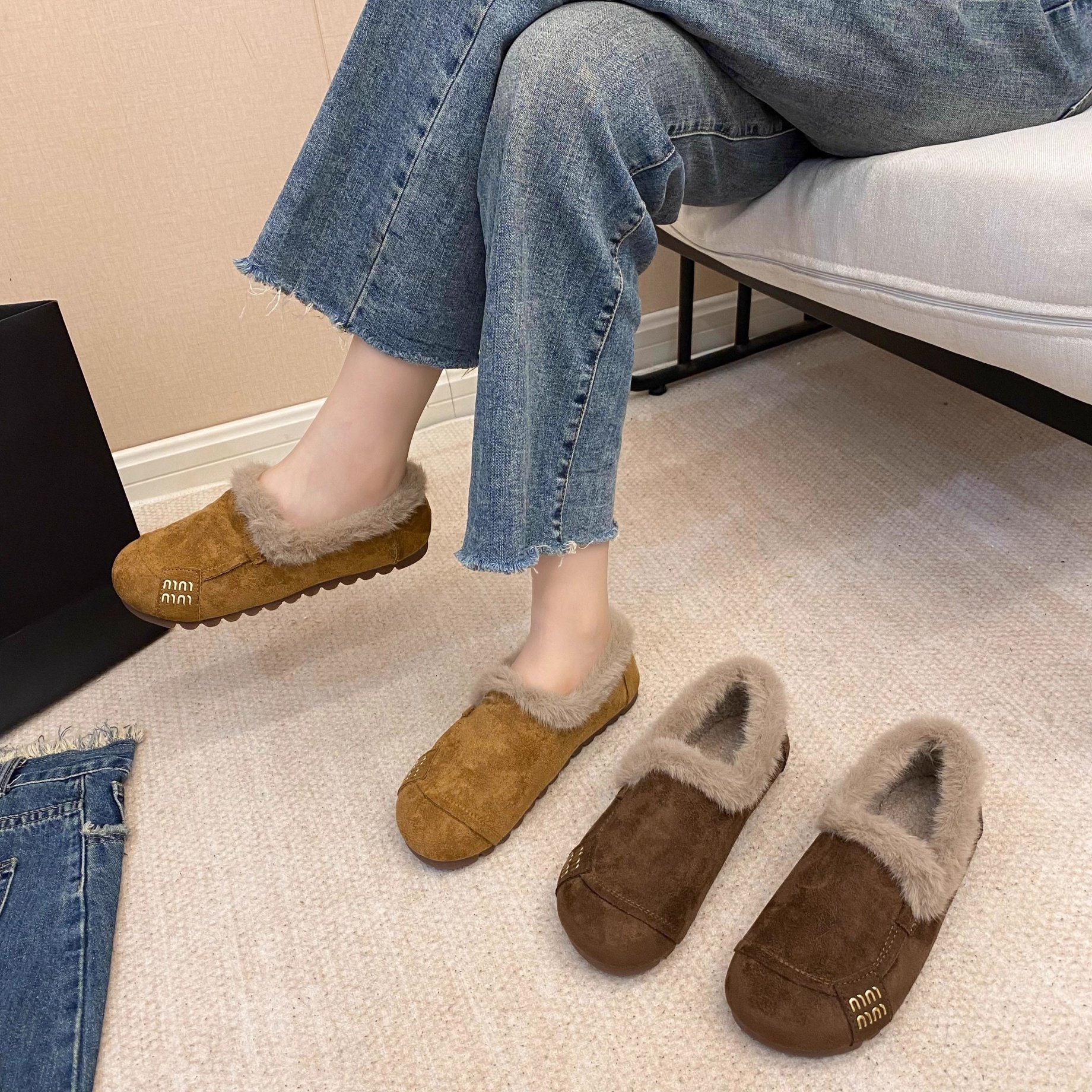 特价真兔毛雪地靴女2025冬新款棉鞋软底加绒保暖妈妈鞋一脚蹬单鞋,淘宝优惠券,粉丝福利购,淘宝优惠卷