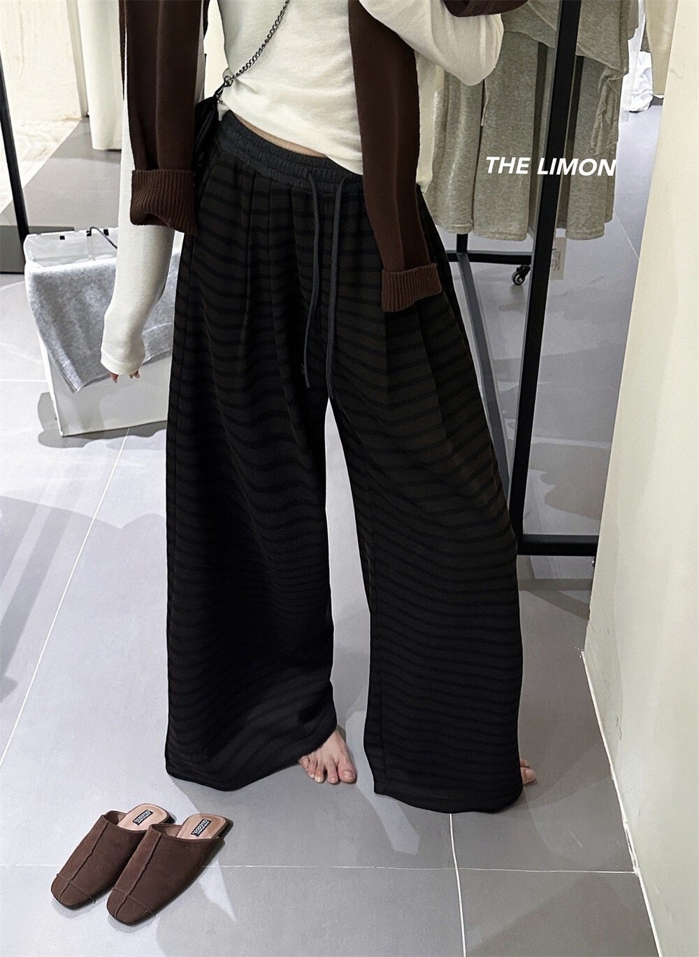 柠檬绿茶9166条纹糯米裤女高腰显瘦宽松直筒休闲裤阔腿拖地长裤子,淘宝优惠券,粉丝福利购,淘宝优惠卷