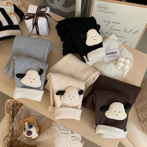 女童秋冬新品卡通加绒打底裤韩版童装女宝宝一体绒保暖外穿裤子潮 - 图0