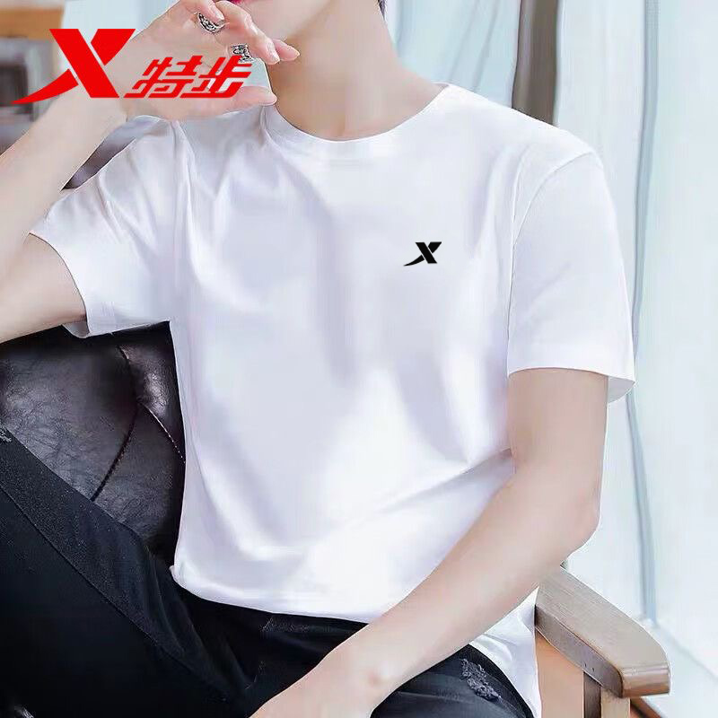 特步棉质短袖T恤男 2025新款夏季男士透气薄款官方旗舰店男款男装 - 图1