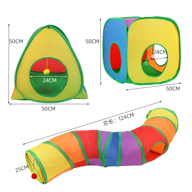 猫玩具组合三件套可折叠收纳猫帐篷四季通用可钻洞猫咪躲避屋猫窝 - 图0