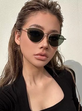 欧美港风复古金属墨绿色墨镜男女同款潮猫眼气质方圆脸夏季太阳镜
