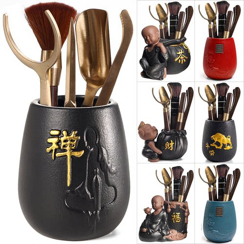 陶瓷茶道六君子组合整套装功夫茶具零配件竹茶叶茶夹子镊子实木质 - 图0