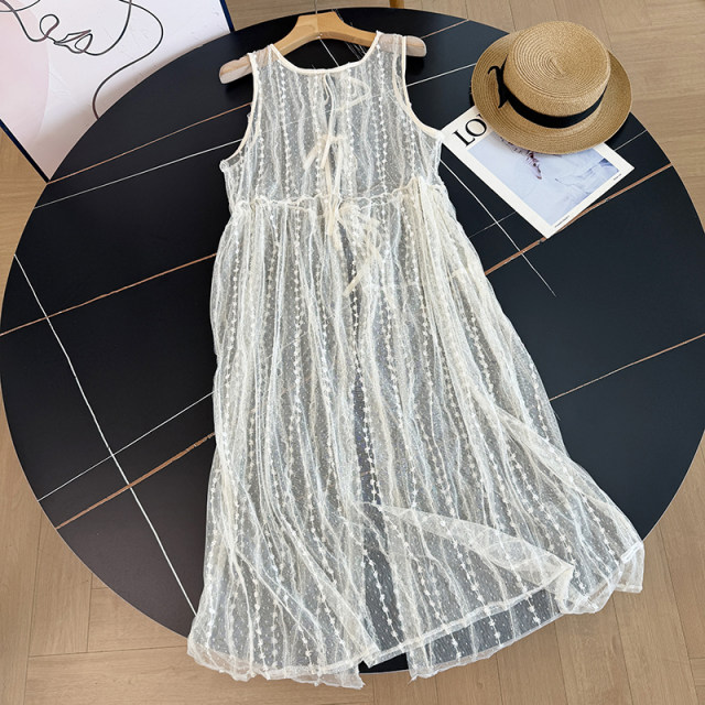 Xianqi ຕາຫນ່າງ blouses sleeveless ສໍາລັບແມ່ຍິງ layered vacation style slimming ເສື້ອ lace high-end