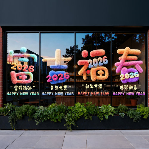 2026年马年福字窗贴玻璃贴纸元旦跨年氛围布置橱窗贴画门贴窗花贴 - 图2