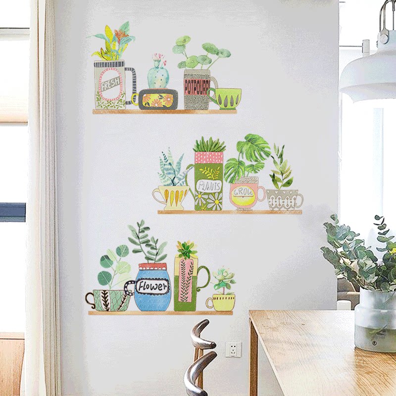 餐厅墙面装饰墙贴创意店铺花卉盆栽贴纸植物客厅卧室走廊贴画自粘