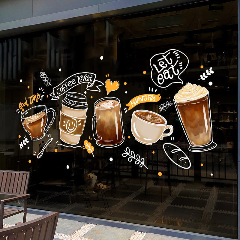 咖啡厅咖啡馆户外玻璃窗装饰品海报贴画静电贴膜创意时尚高级贴纸 - 图2