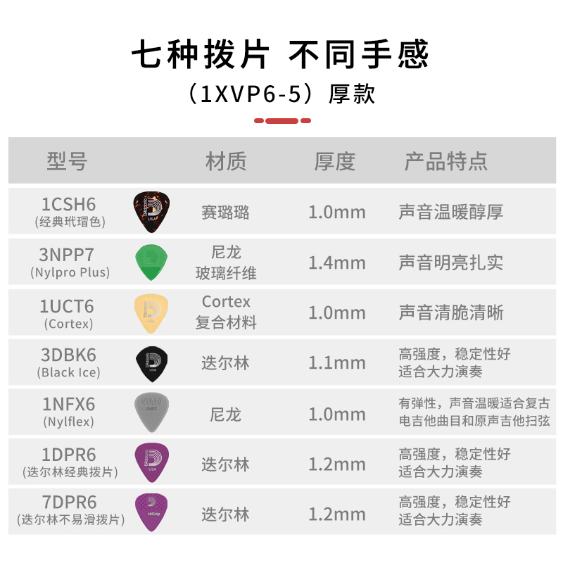 达达里奥电吉他木吉他拨片组合装速弹7片装多种厚度可选1XVP4-5 - 图0