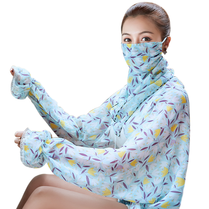 罗兰蒂旗舰店防晒披肩面纱围脖女薄款夏季防晒紫外线斗篷防冰丝纯色开车骑学车3