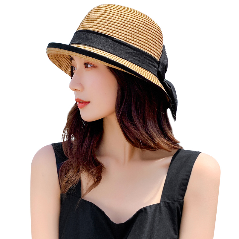 罗兰蒂旗舰店小沿草帽女小檐卷边小清新日系夏季韩版潮遮阳防晒网红蝴蝶结帽子3