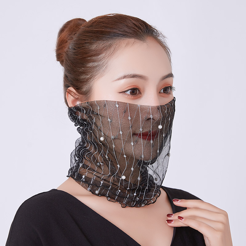 罗兰蒂旗舰店防晒面纱丝巾围脖蕾丝女士春秋薄款护颈薄款护颈套扎头发百搭面罩0