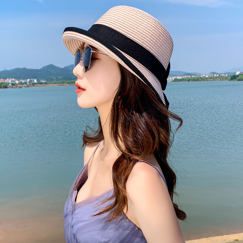 罗兰蒂旗舰店小沿草帽女小檐卷边小清新日系夏季韩版潮遮阳防晒网红蝴蝶结帽子2