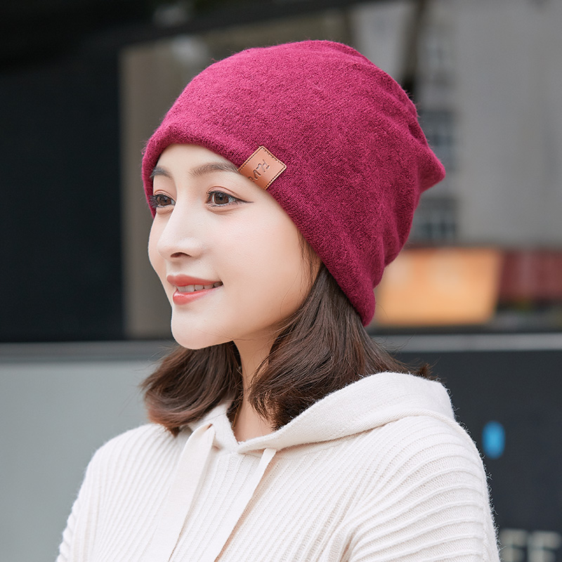 罗兰蒂旗舰店冬款帽子女秋冬日系复古月子帽贝雷羊毛混纺帽保暖套头针织毛线帽3