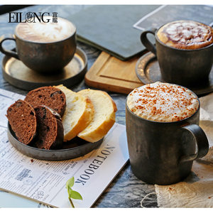 台湾宜龙简约创意陶瓷黑铁釉鎏金茶具茶杯水杯马克杯花茶咖啡杯碟