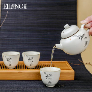 宜龙汝黄釉陶瓷茶壶公道杯茶叶储存罐茶仓三才盖碗功夫茶具套装