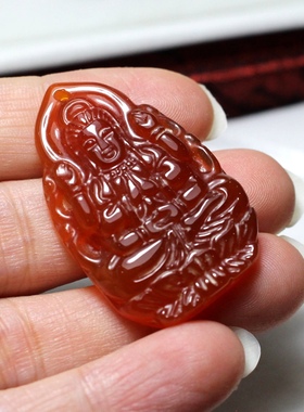 天然红玛瑙千手观音菩萨吊坠生肖属鼠本命佛守护神男女款水晶挂件