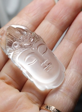 天然8A收藏级白水晶观音吊坠男女情侣佛头菩萨本命年挂件项链